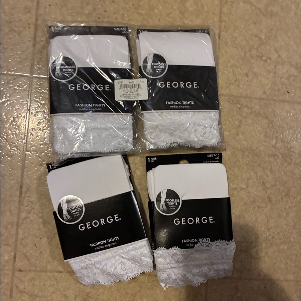 4 Pairs- George Girl's Footless Fashion Tights Size 7-10 Lace W/ Lace Cuff